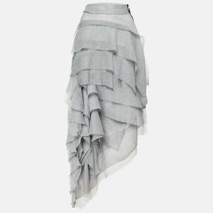 Maticevski Grey Mesh Tiered Drape Asymmetric Skirt M
